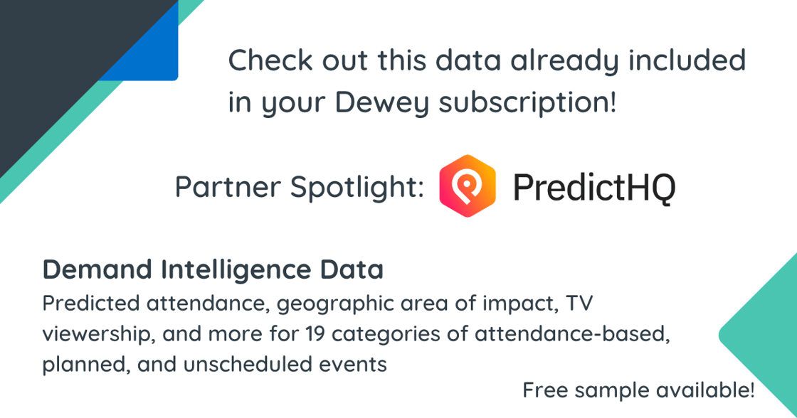 Learn more about PredictHQ data included in your Dewey subscription.